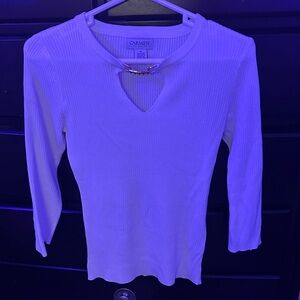Carmen White Ribbed Long Sleeve Top